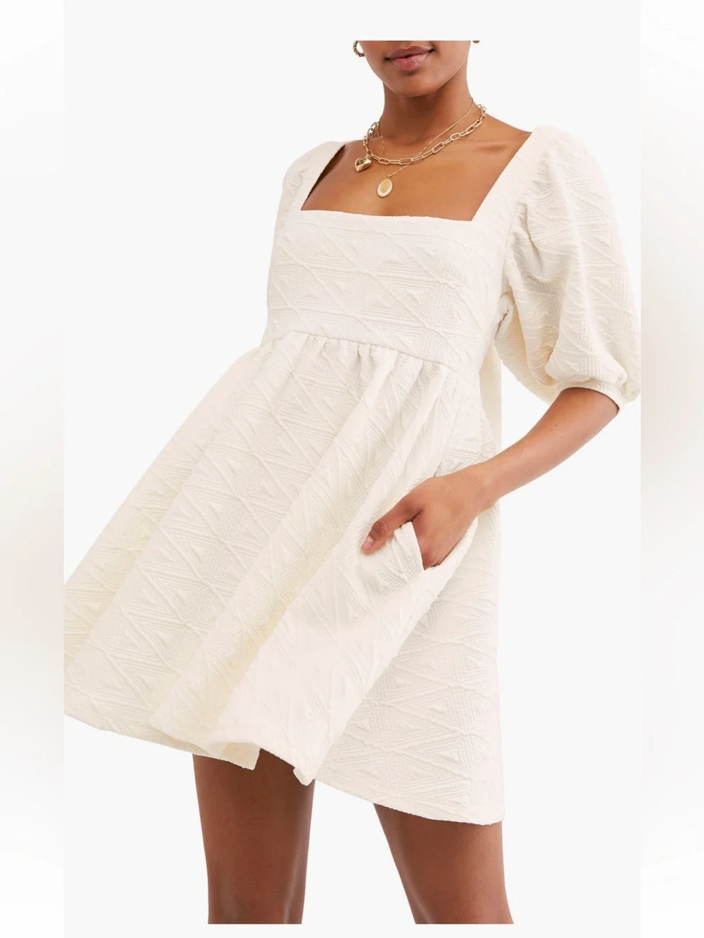 Free People Violet Baby Doll Mini Dress White Puff Sleeve Open Back Small NWOT